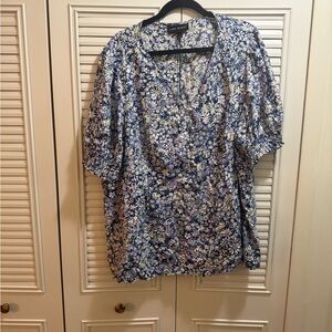 Lane Bryant Blue and Yellow Floral Blouse